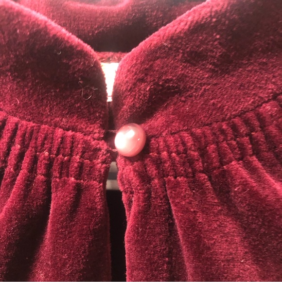 VTG Holiday Knitwear Velour Nightgown Burgundy Maroon Keyhole Neckline Button - Picture 2 of 11